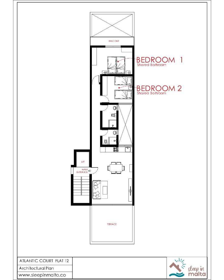 F12 Room 1, Private Room Two Single Beds Shared Bathroom In Shared Flat Msida Eksteriør bilde
